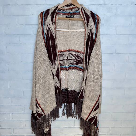 Double Zero Boutique Loose Knit Drape Open Southwestern Tan Sweater -sz M - Picture 3 of 7